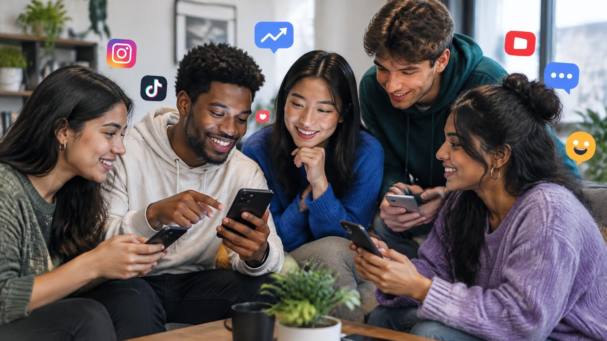 group of friends discussing trends