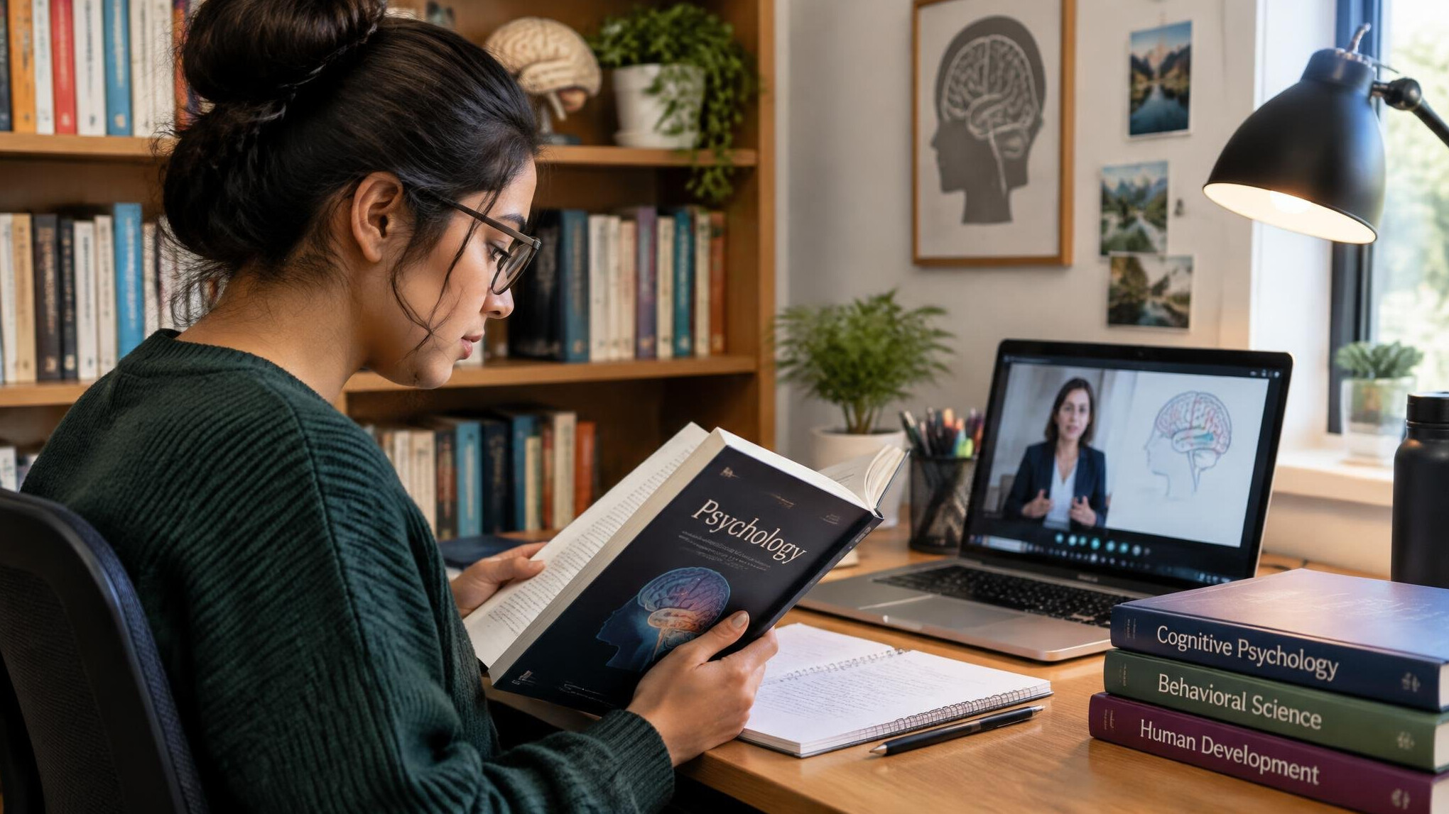 person reading book about psychology