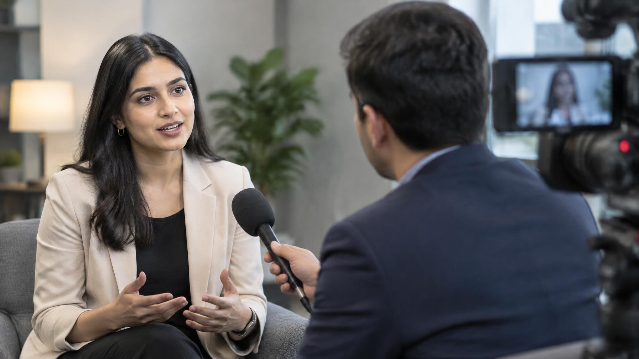 woman giving interview